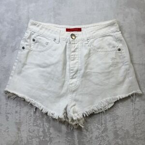 Caffeine White Distressed Denim Shorts Womens Small Raw Hem Cutoff